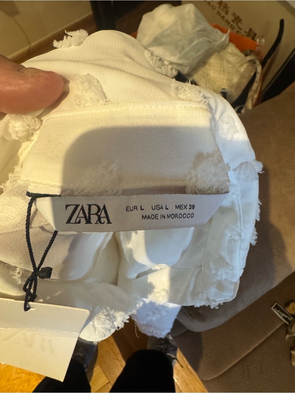 Zara White Textured Dot Button-Up Blouse - Picture 7 of 16